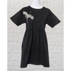 Potter's Pot Black Bird Mini Shirt Dress Sz S M Cottagecore Fairy Hippie Boho